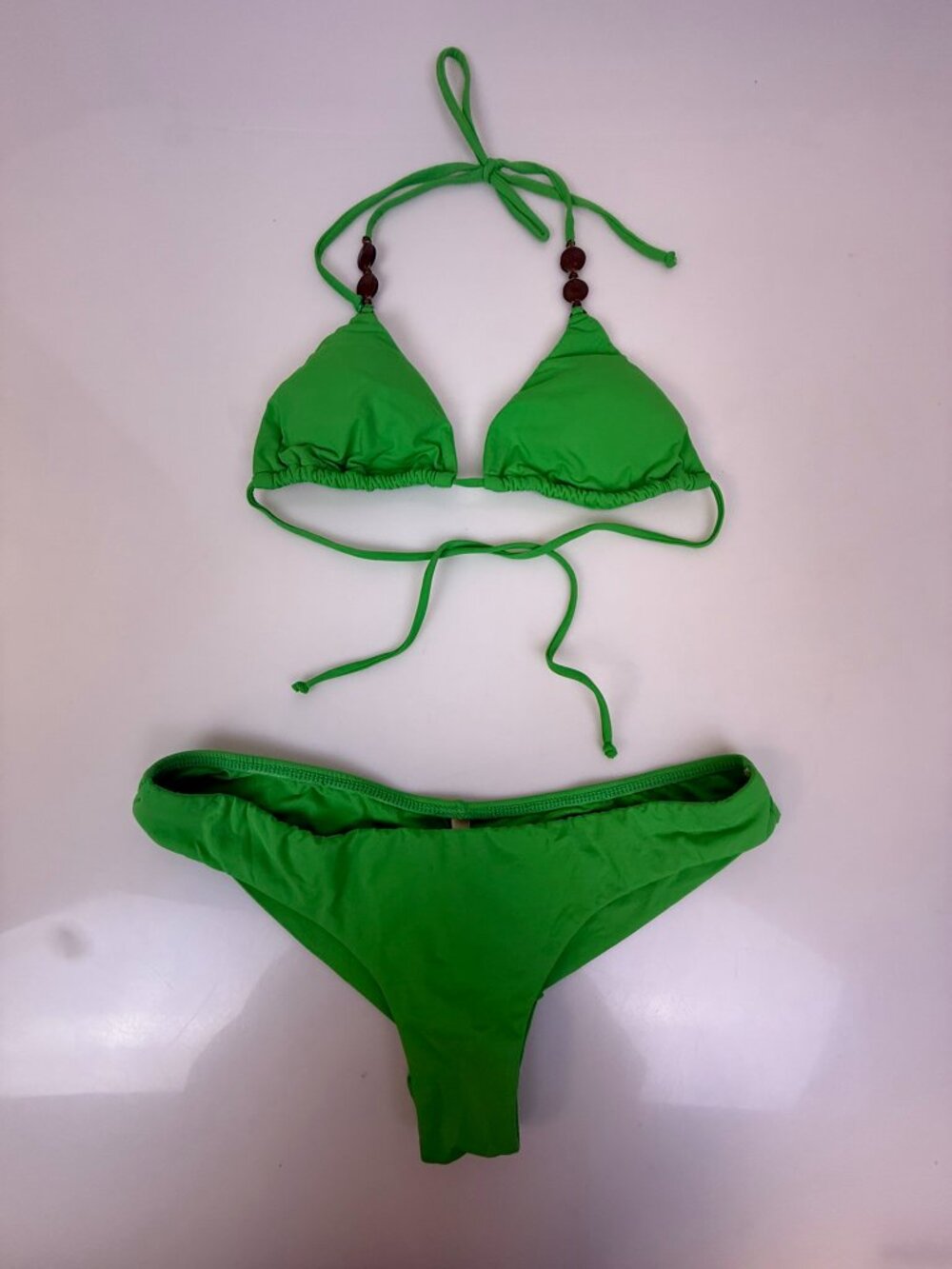 SOFIA by ViX Solid Green Bead Triangle Bikini Set J3-3